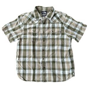 The North Face Men’s Short Sleeve Button Down Striped Plaid‎ Shirt Sz XL Cotton